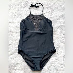 Classic Black Swimsuit with Lace Front